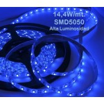 Tira LED 5 mts Flexible 72W 300 Led SMD 5050 IP20 Azul Alta Luminosidad